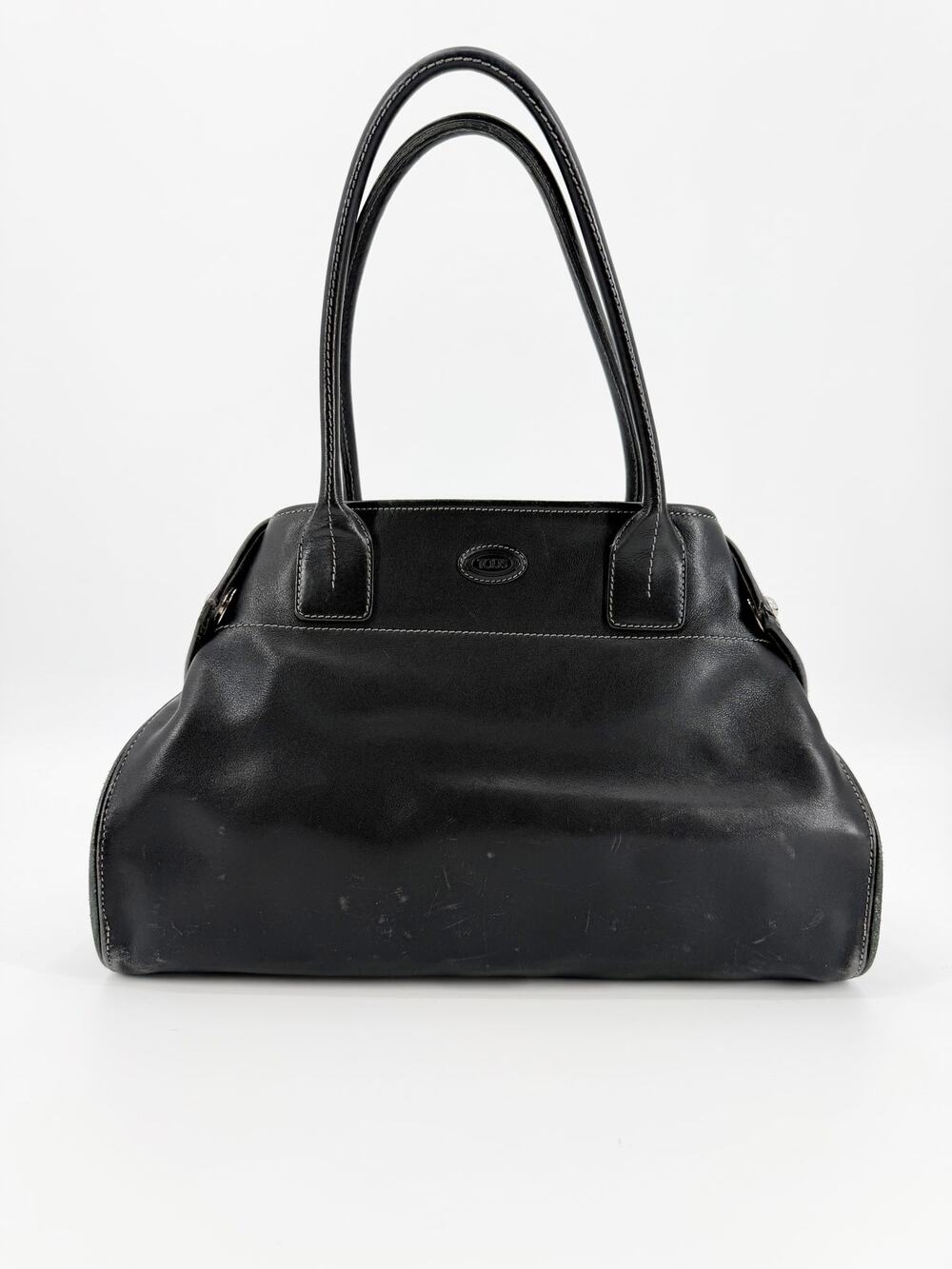 Tod's Black Leather Girelli Cape Satchel Tote Shoulder Bag Purse Italy 15x7.5